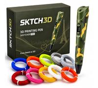 SKTCH3D® Penna 3D con filamento PLA da 50 m, set professionale per principianti con 10 colori, adattatore USB, libro di modelli e istruzioni (lingua italiana non garantita), penna per stampa 3D