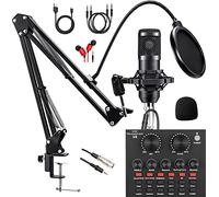 SKTEET Pacchetto di apparecchiature per podcast, con microfono BM800 per podcast e scheda audio V8, cambia voce, interfaccia audio, perfetto per registrare, cantare, riprodurre streaming e giocare