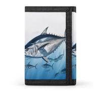 SKTNBM Bluefin Tuna Thunnus - Portafoglio sottile a tre pieghe, con stampa tonno blu, portafoglio con tasca frontale, portafoglio a tre ante da uomo, sottile ed elegante, per uomini e donne, nero