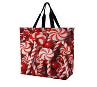 SKTNBM Borsa della spesa, borsa della spesa con stampa di bastoncini di zucchero, borsa per la spesa portatile unisex, borse della spesa riutilizzabili pieghevoli, bianco, 40 x 40 x 16 cm