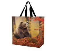 SKTNBM Borsa della spesa, orso marrone in autunno stampa generi alimentari, borsa per la spesa unisex portatile, pieghevole riutilizzabile, bianco, 40 x 40 x 16 cm
