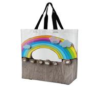 SKTNBM Borsa della spesa, piccola borsa della spesa con stampa arcobaleno, borsa per la spesa portatile unisex, borse della spesa riutilizzabili pieghevoli, bianco, 40 x 40 x 16 cm