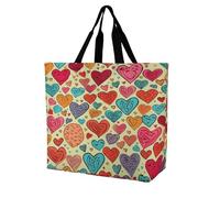 SKTNBM Borsa per la spesa, borsa per la spesa con stampa a cuore colorato, borsa per la spesa portatile unisex, borse della spesa riutilizzabili pieghevoli, bianco, 40 x 40 x 16 cm
