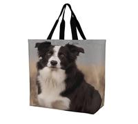 SKTNBM Borsa per la spesa, borsa per la spesa con stampa Border Collie, borsa per la spesa portatile unisex, pieghevole, riutilizzabile, bianca, 40 x 40 x 16 cm