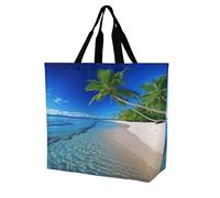 SKTNBM Borsa per la spesa, borsa per la spesa con stampa di albero di cocco blu marino, borsa per la spesa unisex portatile, pieghevole, riutilizzabile, bianca, 40 x 40 x 16 cm
