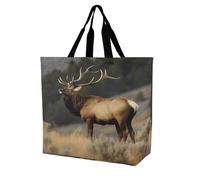 SKTNBM Borsa per la spesa, borsa per la spesa con stampa di alce di toro, borsa per la spesa unisex portatile, pieghevole, riutilizzabile, bianca, 40 x 40 x 16 cm