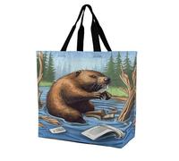 SKTNBM Borsa per la spesa, borsa per la spesa con stampa di cartoni animati, unisex, portatile, pieghevole, riutilizzabile, bianca, 40 x 40 x 16 cm
