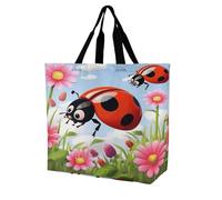 SKTNBM Borsa per la spesa, borsa per la spesa con stampa di coccinelle in stile cartone animato, borsa per la spesa unisex portatile, pieghevole, riutilizzabile, 40 x 40 x 16 cm, bianco, 40 x 40 x 16