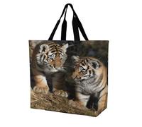 SKTNBM Borsa per la spesa, borsa per la spesa con stampa di cuccioli di tigre siberiana, unisex, borsa per la spesa portatile, pieghevole, riutilizzabile, bianca, 40 x 40 x 16 cm