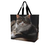 SKTNBM Borsa per la spesa, borsa per la spesa con stampa di gatto soriano, borsa per la spesa unisex portatile, pieghevole, riutilizzabile, bianca, 40 x 40 x 16 cm