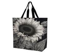 SKTNBM Borsa per la spesa, borsa per la spesa con stampa di girasole nera e grigia, borsa per la spesa portatile unisex, pieghevole, riutilizzabile, bianca, 40 x 40 x 16 cm