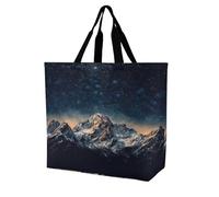 SKTNBM Borsa per la spesa, borsa per la spesa con stampa di montagne notturne stellate, borsa per la spesa unisex portatile, pieghevole, riutilizzabile, bianca, 40 x 40 x 16 cm
