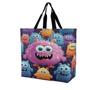 SKTNBM Borsa per la spesa, borsa per la spesa con stampa di mostri colorati, unisex, borsa per la spesa portatile, pieghevole, riutilizzabile, bianca, 40 x 40 x 16 cm
