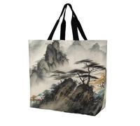 SKTNBM Borsa per la spesa, borsa per la spesa con stampa di paesaggi, borsa per la spesa portatile unisex, borse della spesa riutilizzabili pieghevoli, bianco, 40 x 40 x 16 cm