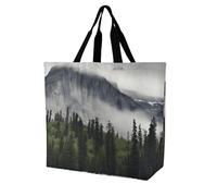 SKTNBM Borsa per la spesa, borsa per la spesa con stampa di scogliera di montagna fumosa, borsa per la spesa unisex, borsa per la spesa portatile, pieghevole, riutilizzabile, bianca, 40 x 40 x 16 cm