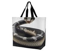 SKTNBM Borsa per la spesa, borsa per la spesa con stampa di serpente cobra, borsa per la spesa unisex portatile, pieghevole, riutilizzabile, bianca, 40 x 40 x 16 cm