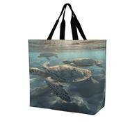SKTNBM Borsa per la spesa, borsa per la spesa con stampa di tartarughe marine soleggiate, unisex, borsa per la spesa portatile, pieghevole, riutilizzabile, bianca, 40 x 40 x 16 cm