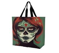 SKTNBM Borsa per la spesa, borsa per la spesa con stampa di teschio, borsa per la spesa portatile unisex, borsa della spesa pieghevole riutilizzabile, bianca, 40 x 40 x 16 cm, bianca, 40 x 40 x 16 cm