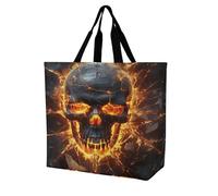 SKTNBM Borsa per la spesa, borsa per la spesa con stampa di teschio in frantumi, borsa per la spesa unisex portatile, pieghevole, riutilizzabile, bianca, 40 x 40 x 16 cm, bianca, 40 x 40 x 16 cm