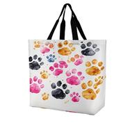 SKTNBM Borsa per la spesa, borsa per la spesa con stampa di zampe di cane, unisex, borsa per la spesa portatile, pieghevole, riutilizzabile, bianca, 40 x 40 x 16 cm, bianca, 40 x 40 x 16 cm