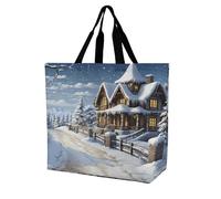 SKTNBM Borsa per la spesa, borsa per la spesa con stampa natalizia invernale felice, unisex, borsa per la spesa portatile, pieghevole, riutilizzabile, bianca, 40 x 40 x 16 cm