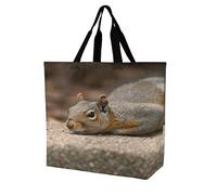 SKTNBM Borsa per la spesa, borsa per la spesa con stampa scoiattolo appena sdraiata, borsa per la spesa portatile unisex, pieghevole, riutilizzabile, bianca, 40 x 40 x 16 cm