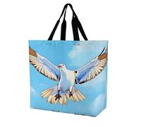 SKTNBM Borsa per la spesa, con stampa di gabbiani in volo, borsa per la spesa unisex portatile, pieghevole, riutilizzabile, bianca, 40 x 40 x 16 cm