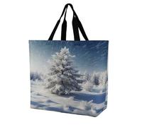 SKTNBM Borsa per la spesa, con stampa natalizia con albero di pino e neve, unisex, borsa per la spesa portatile, pieghevole, riutilizzabile, bianca, 40 x 40 x 16 cm