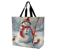 SKTNBM Borsa per la spesa, con stampa natalizia con pupazzo di neve, unisex, borsa per la spesa portatile, pieghevole, riutilizzabile, bianca, 40 x 40 x 16 cm