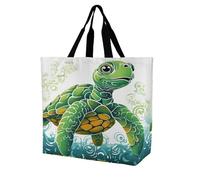 SKTNBM Borsa per la spesa, motivo tartaruga in stile cartone animato, borsa per la spesa unisex, borsa per la spesa portatile pieghevole, riutilizzabile, bianca, 40 x 40 x 16 cm