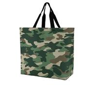 SKTNBM Borsa per la spesa, stampa verde mimetica, borsa per la spesa unisex, borsa per la spesa portatile pieghevole, riutilizzabile, bianca, 40 x 40 x 16 cm, bianca, 40 x 40 x 16 cm