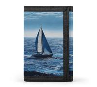SKTNBM Portafoglio a tre pieghe, blu mare barca a vela, portafoglio sottile con tasca frontale, portafoglio a tre ante da uomo, sottile ed elegante per uomini e donne, nero, taglia unica, moderno