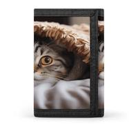 SKTNBM Portafoglio a tre pieghe, con stampa di gatto sotto la coperta, portafoglio sottile con tasca frontale, portafoglio a tre ante da uomo, sottile ed elegante, per uomini e donne, nero, taglia
