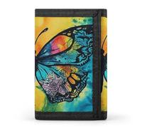 SKTNBM Portafoglio a tre pieghe, portafoglio sottile con stampa a farfalla tie dye, portafoglio con tasca frontale, portafoglio a tre ante da uomo, sottile ed elegante, per uomini e donne, nero