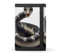 SKTNBM Portafoglio a tre pieghe, portafoglio sottile con stampa cobra serpente, portafoglio con tasca frontale, portafoglio a tre ante da uomo, sottile ed elegante, per uomini e donne, nero, taglia