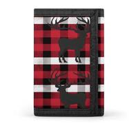 SKTNBM Portafoglio a tre pieghe, portafoglio sottile con stampa di cervi a quadri di bufalo, portafoglio con tasca frontale, portafoglio a tre ante da uomo, sottile ed elegante, per uomini e donne