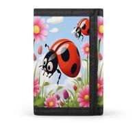 SKTNBM Portafoglio a tre pieghe, portafoglio sottile con stampa di coccinelle in stile cartone animato, portafoglio sottile ed elegante per uomini e donne, nero, taglia unica, moderno