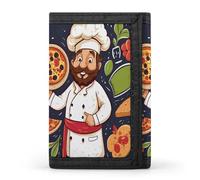 SKTNBM Portafoglio a tre pieghe, portafoglio sottile con stampa di pizza, portafoglio con tasca frontale, portafoglio a tre ante da uomo, sottile ed elegante, per uomini e donne, nero, taglia unica