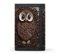 SKTNBM Portafoglio a tre pieghe, portafoglio sottile con stampa gufo chicco di caffè, portafoglio con tasca frontale, portafoglio a tre ante da uomo, sottile ed elegante, per uomini e donne, nero