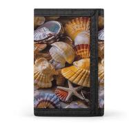 SKTNBM Portafoglio a tre pieghe, portafoglio sottile con stampa Sea Shell Treasures, portafoglio con tasca frontale, portafoglio a tre ante da uomo, sottile ed elegante, per uomini e donne, nero