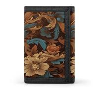 SKTNBM Portafoglio a tre pieghe, set di portafoglio sottile con stampa floreale ornata, portafoglio con tasca frontale, portafoglio a tre ante da uomo, sottile ed elegante, per uomini e donne, nero