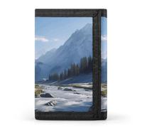 SKTNBM Portafoglio a tre pieghe, stampa montagne innevate, portafoglio sottile con tasca frontale, portafoglio a tre ante da uomo, sottile ed elegante, per uomini e donne, nero, taglia unica, moderno