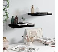 SKTQYQO 2 Mensole a Parete Invisibili in MDF Nero Lucido 40x23x3,8 cm con Struttura Metallica - Scaffali Decorativi per Oggetti da Collezione e Libri - Sistema di Montaggio Facile