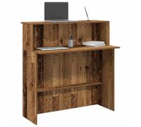 SKTQYQO Banco Reception in Legno Antico 100x50x103,5 cm con Bancone Integrato e Ripiano, Truciolato Resistente per Ufficio, Hotel e Cliniche, Design Funzionale e Soluzioni