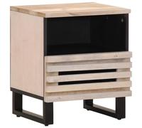 SKTQYQO Comodino in Legno Massello di Mango Sbiancato Stile Industriale 40x34x46 cm con 1 Scomparto e 1 Cassetto, Mobile da Notte Ampio Spazio di Conservazione per Arredamento