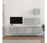 SKTQYQO Componibile TV Grigio Cemento 4 Pezzi con Mobile Centrale 80cm e Scaffali Multimediali, Design Parete per Ottimizzazione Spazio, Legno Multistrato Resistente