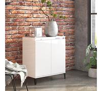 SKTQYQO Credenza Bianco Lucido 60x35x70 cm in Legno Multistrato con 2 Ante, Libreria Stile Industriale con Gambe in Metallo e Piano Robusto per Soggiorno, Mobile Multiuso