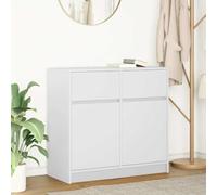 SKTQYQO Credenza con Cassetto in Legno Multistrato Bianco 80x34x76 cm, Mobile Buffet con 2 Ante e 2 Cassetti, Soluzione di Archiviazione Versatile per Soggiorno, Design Modulare