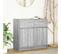 SKTQYQO Credenza Grigio Sonoma con 2 Ante e 2 Cassetti in Truciolato 80x34x76 cm, Mobile Buffet per Soggiorno, Ampio Armadio Archiviazione, Design Modulare e Superficie Semplice
