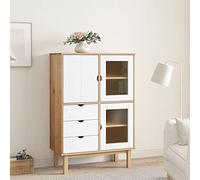 SKTQYQO Credenza OTTA in Legno di Pino Massello Marrone e Bianco 85x43x125 cm con 3 Cassetti e 3 Ante, Mobile Versatile per Soggiorno, Libreria con Ampio Spazio, Struttura Stabile